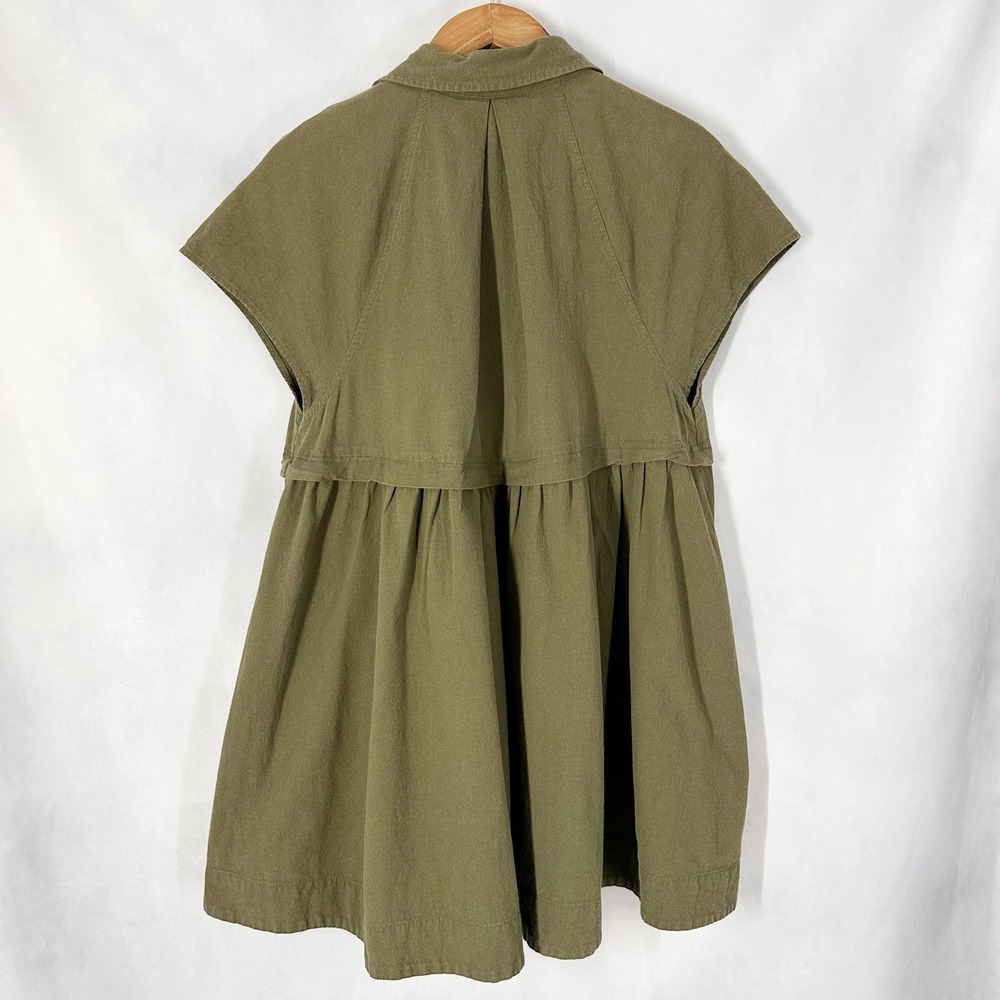 Free People Cotton Ronnie Short Sleeve Olive Green Button Down Dress Size Medium - Picture 8 of 12